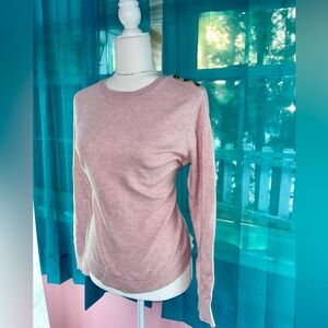 LOFT Pink Blush Button-Shoulder Long Sleeve Knit Sweater Size L